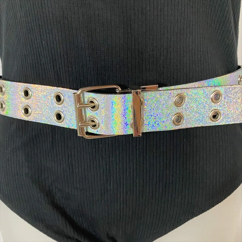 Reversible Belt | Black/Iridescent Silver - Glam Rocker Punk Edgy Chic